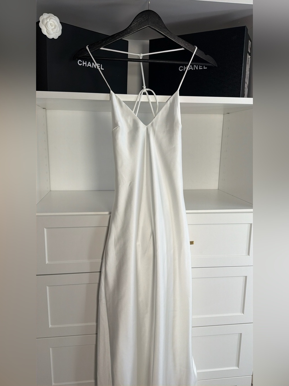Zara White Strapless-Style Slip Dress with V-Neck